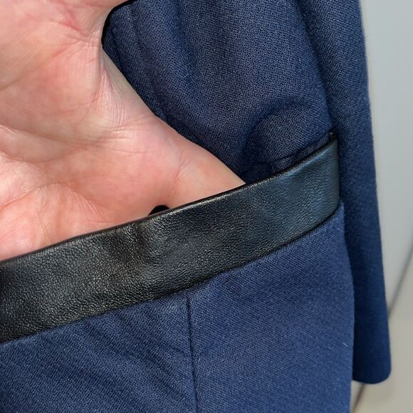 Sandro dark navy cotton blazer with black leather accents - Picture 2 of 6